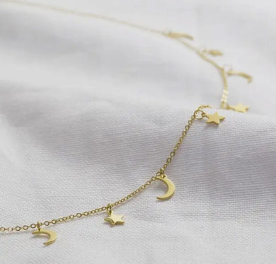 Gold Star Moon Necklace