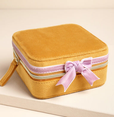 Velvet Bow Jewellery Case  - Mustard Pink