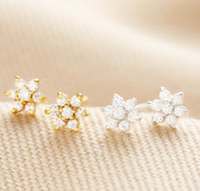 Stirling Silver Crystal Star Flower Earrings