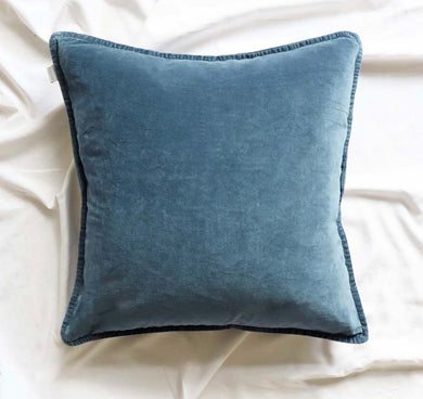 Denim Blue Stonewashed Velvet Cushion