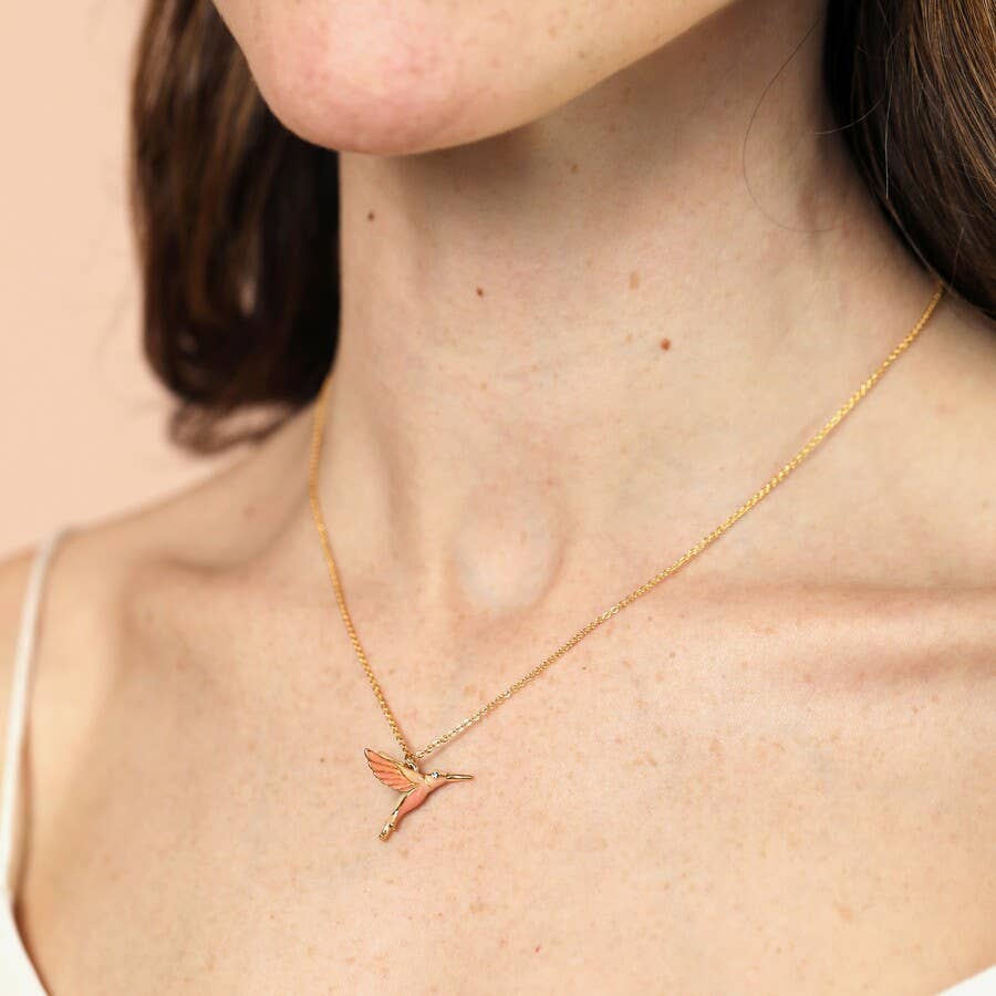 Hummingbird Pendant Necklace in Gold: Blue