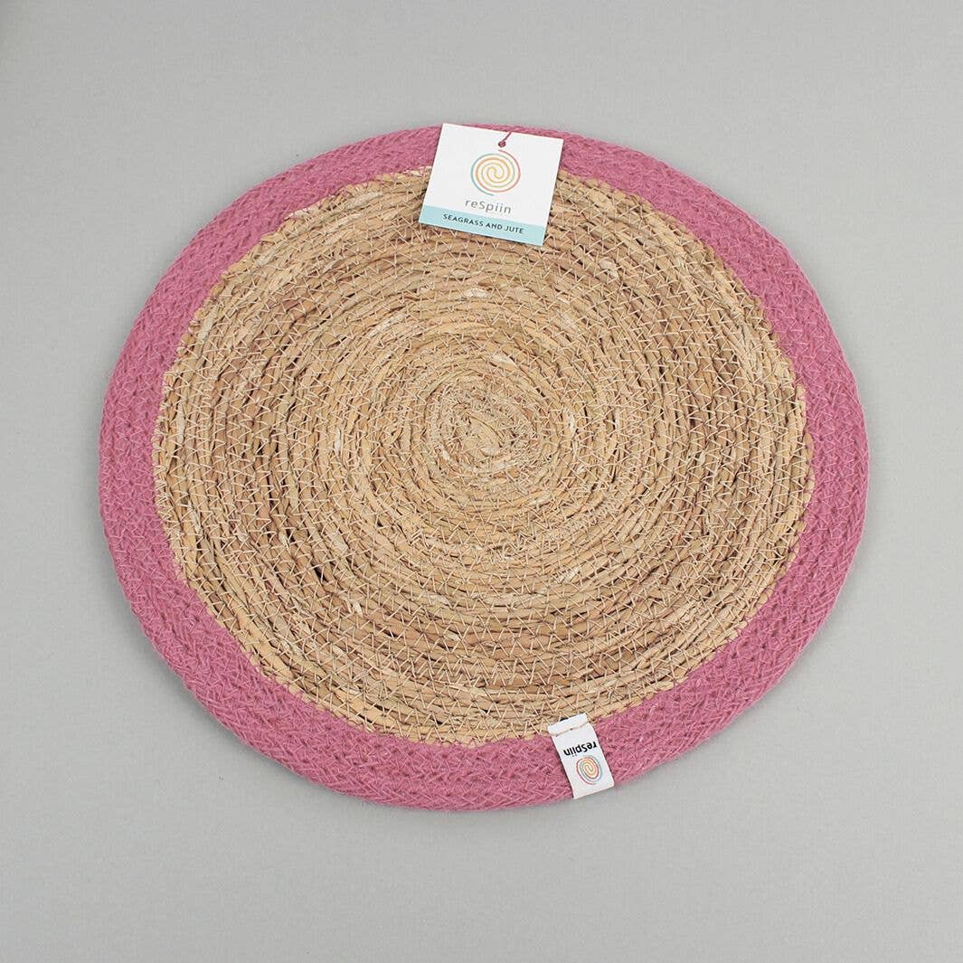 Set of 6 Seagrass & Jute Tablemats - Natural/Pink