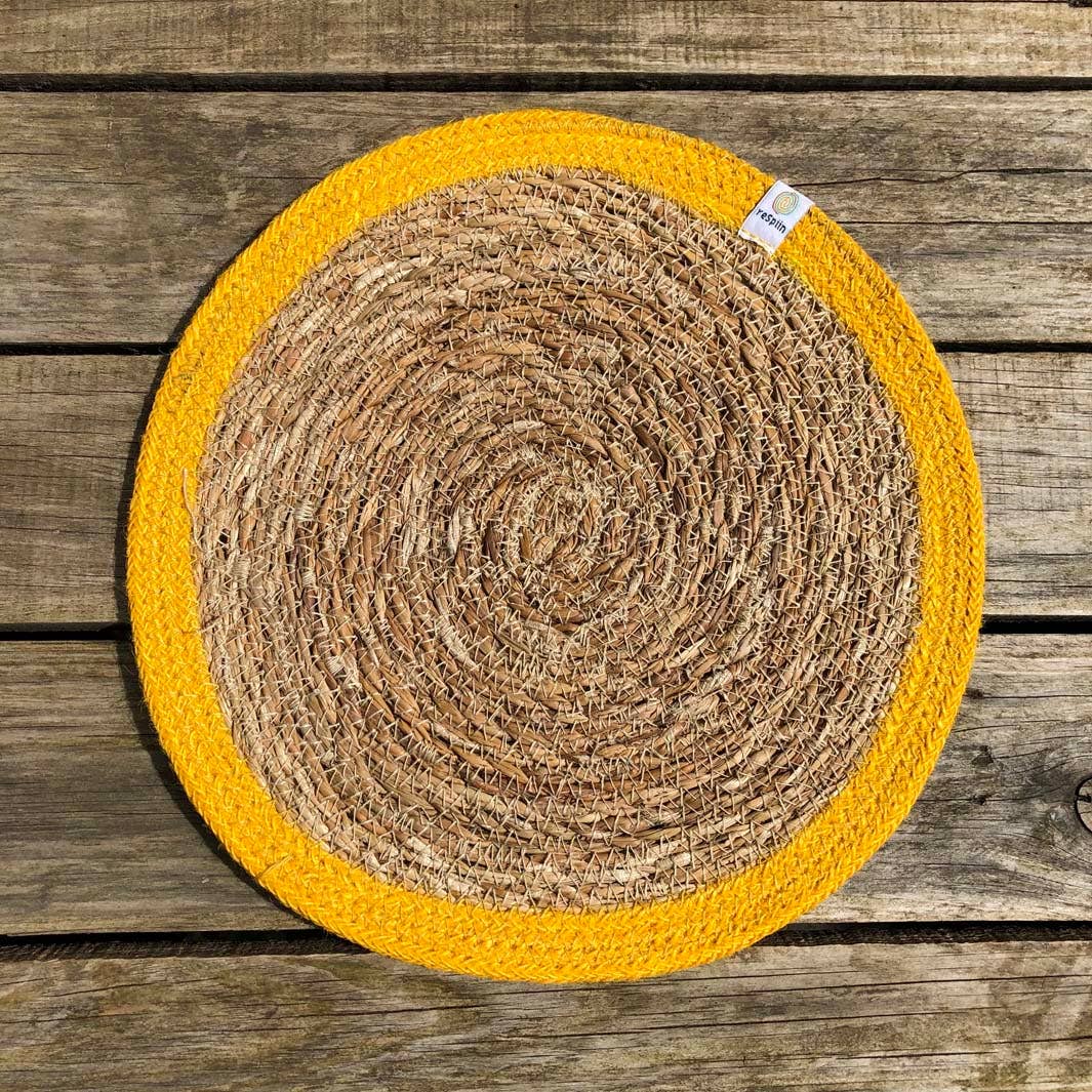 Set of 6 Seagrass & Jute Tablemats - Natural/Yellow