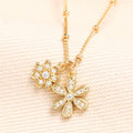 Gold Double CZ Flower Charm Necklace
