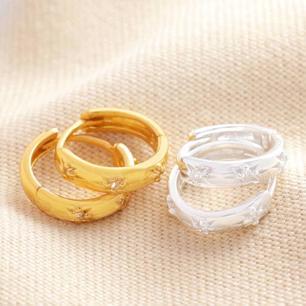 Sterling Silver Crystal Huggie Hoop Earrings in Silver
