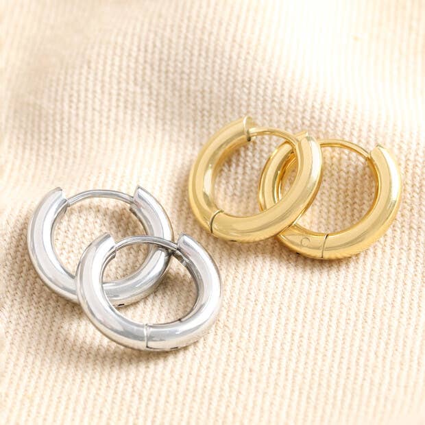 Gold Stainless Steel Huggie Hoop Earrings