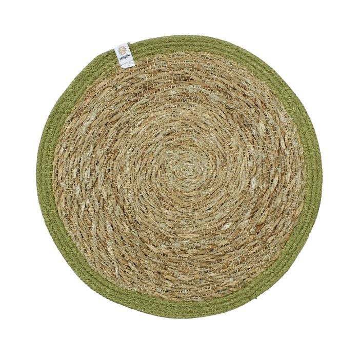 Set of 6 Seagrass & Jute Tablemats - Natural/Green
