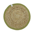 Set of 6 Seagrass & Jute Tablemats - Natural/Green