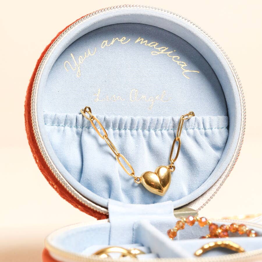 Rust Celestial Velvet Mini Round Travel Jewellery Case