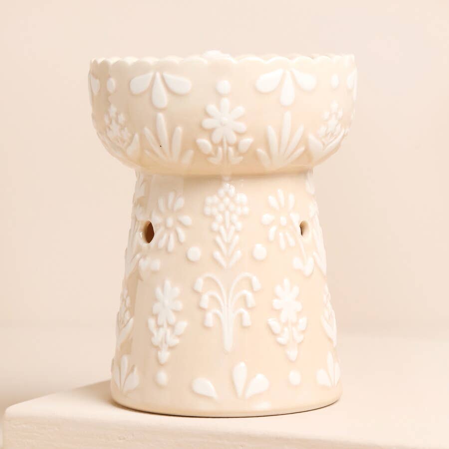 Pink Ceramic Floral Scalloped Edge Wax Burner