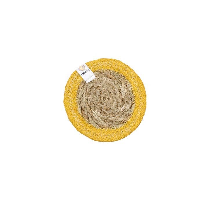 Set of 6 Seagrass & Jute Coasters - Natural/Yellow