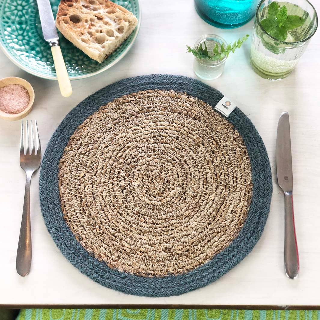 Set of 6 Seagrass & Jute Tablemats - Natural/Grey