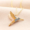 Hummingbird Pendant Necklace in Gold: Blue