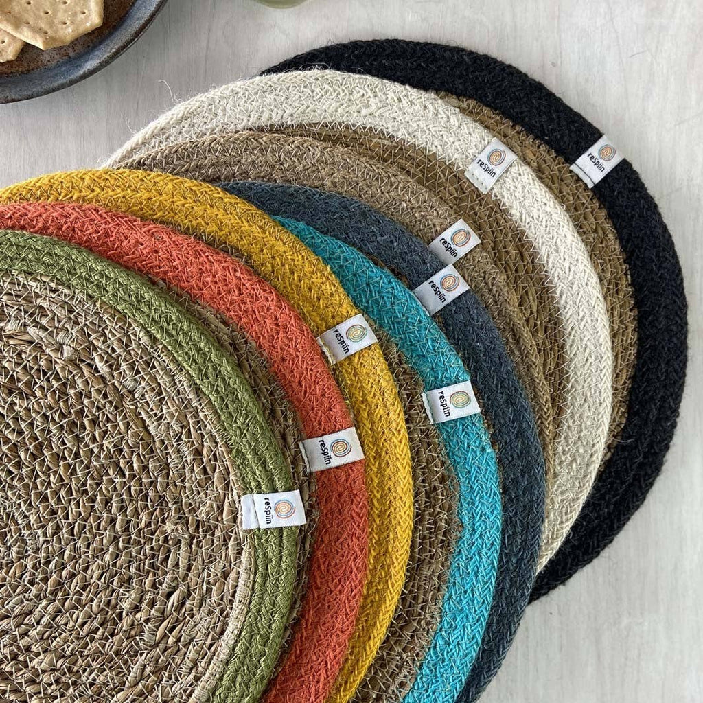 Set of 6 Seagrass & Jute Tablemats - Natural/White
