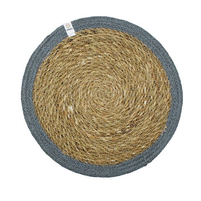 Set of 6 Seagrass & Jute Tablemats - Natural/Grey
