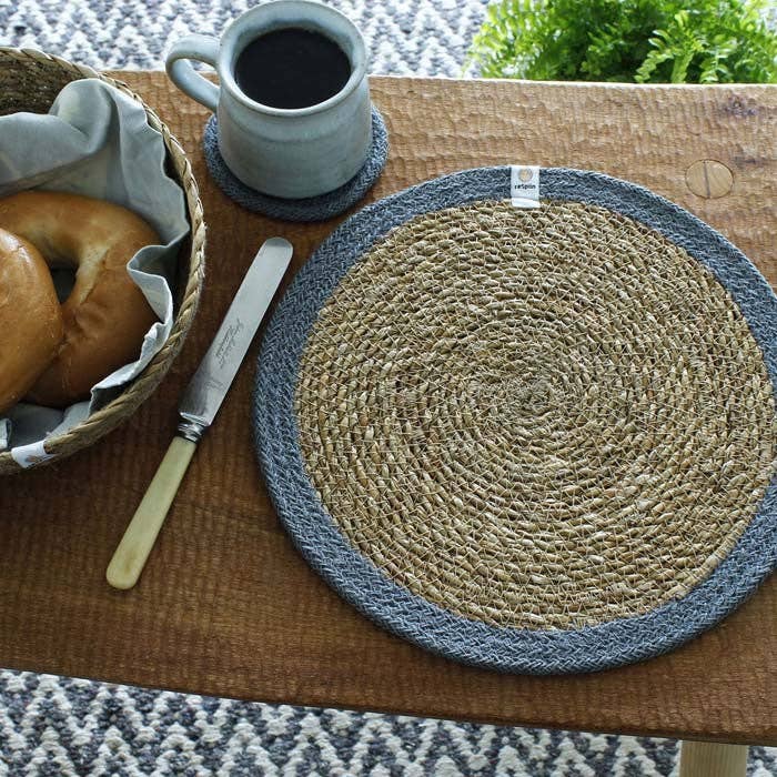 Set of 6 Seagrass & Jute Tablemats - Natural/Grey