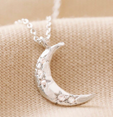 Silver Crystal Crescent Moon Necklace